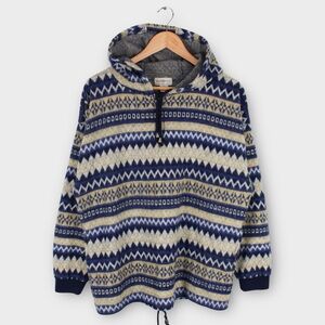 Vintage Sostanza‎ Knit Hoodie Sweater L Aztec 90s Pullover